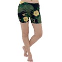 Tropical vintage yellow hibiscus floral green leaves seamless pattern black background. Lightweight Velour Yoga Shorts View1