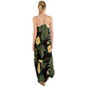 Tropical vintage yellow hibiscus floral green leaves seamless pattern black background. Cami Maxi Ruffle Chiffon Dress View2