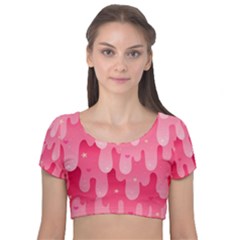 Rose Slime  Velvet Short Sleeve Crop Top  by Sobalvarro