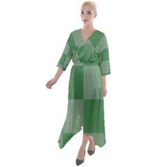 Green Gingham Check Squares Pattern Quarter Sleeve Wrap Front Maxi Dress by yoursparklingshop