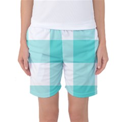 Turquoise And White Buffalo Check Women s Basketball Shorts by yoursparklingshop