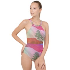 Lebanon High Neck One Piece Swimsuit by AwesomeFlags