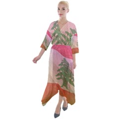 Lebanon Quarter Sleeve Wrap Front Maxi Dress by AwesomeFlags