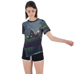 Wooden Child Resting On A Tree From Fonebook Asymmetrical Short Sleeve Sports Tee by 2853937