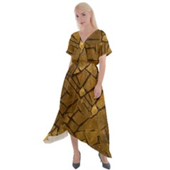 Golden Mosaic Texture Print Cross Front Sharkbite Hem Maxi Dress by dflcprintsclothing