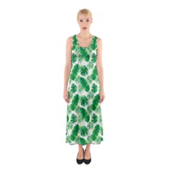 Tropical Leaf Pattern Sleeveless Maxi Dress by Dutashop