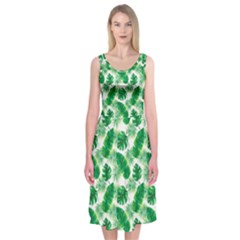 Tropical Leaf Pattern Midi Sleeveless Dress by Dutashop