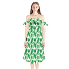 Tropical Leaf Pattern Shoulder Tie Bardot Midi Dress by Dutashop