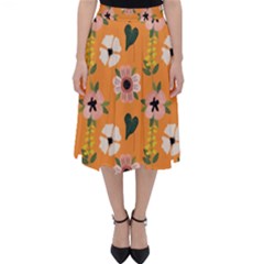 Flower Orange Pattern Floral Classic Midi Skirt by Dutashop