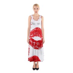 Red Lipsticks Lips Make Up Makeup Sleeveless Maxi Dress by Dutashop