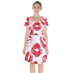 Red Lipsticks Lips Make Up Makeup Short Sleeve Bardot Dress by Dutashop