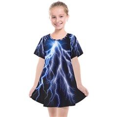 Blue Lightning At Night, Modern Graphic Art  Kids  Smock Dress by picsaspassion