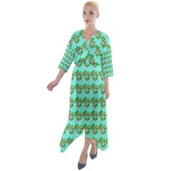 Flowers Pattern Quarter Sleeve Wrap Front Maxi Dress by Sparkle