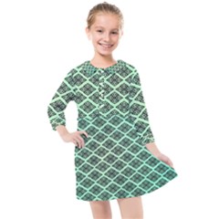 Pattern Texture Geometric Pattern Green Kids  Quarter Sleeve Shirt Dress by Dutashop