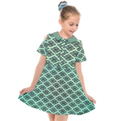 Pattern Texture Geometric Pattern Green Kids  Short Sleeve Shirt Dress by Dutashop