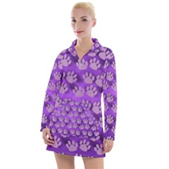 Pattern Texture Feet Dog Purple Women s Long Sleeve Casual Dress by Dutashop