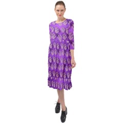 Pattern Texture Feet Dog Purple Ruffle End Midi Chiffon Dress by Dutashop