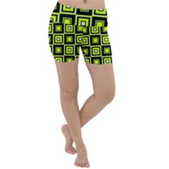 Green Pattern Square Squares Lightweight Velour Yoga Shorts by Dutashop