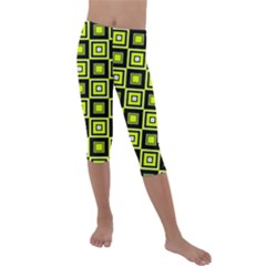 Green Pattern Square Squares Kids  Lightweight Velour Capri Leggings  by Dutashop