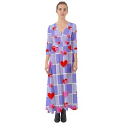 Love Hearts Valentine Decorative Button Up Boho Maxi Dress by Dutashop