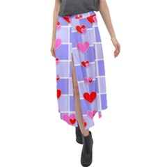 Love Hearts Valentine Decorative Velour Split Maxi Skirt by Dutashop