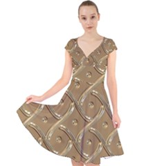 Gold Background Modern Cap Sleeve Front Wrap Midi Dress by Dutashop