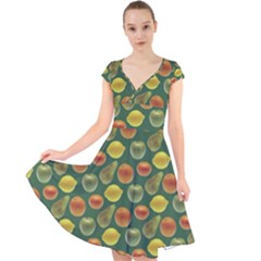 Background Fruits Several Cap Sleeve Front Wrap Midi Dress by Dutashop