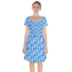 Hydrangea Blue Glitter Round Short Sleeve Bardot Dress by Dutashop