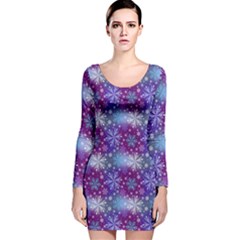 Snow Blue Purple Tulip Long Sleeve Velvet Bodycon Dress by Dutashop