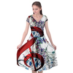 Music Treble Clef Sound Cap Sleeve Wrap Front Dress by Dutashop