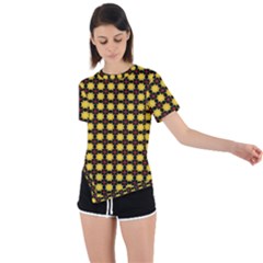 Yellow Pattern Green Asymmetrical Short Sleeve Sports Tee by Dutashop