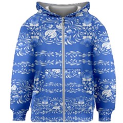 Blue Flowers Kids  Zipper Hoodie Without Drawstring by Eskimos