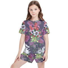 Purple Flowers Kids  Tee And Sports Shorts Set by goljakoff