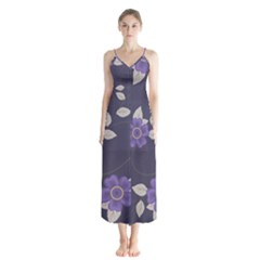 Purple Flowers Button Up Chiffon Maxi Dress by goljakoff