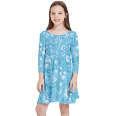 Blue White Flowers Kids  Quarter Sleeve Skater Dress by Eskimos