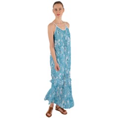 Blue White Flowers Cami Maxi Ruffle Chiffon Dress by Eskimos