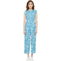 Blue White Flowers Women s Frill Top Jumpsuit by Eskimos