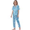 Blue white flowers Kids  Satin Short Sleeve Pajamas Set View1