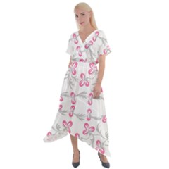 Pink Folk Flowers Cross Front Sharkbite Hem Maxi Dress by Eskimos