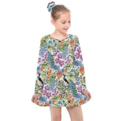 Flowers And Peacock Kids  Long Sleeve Dress by goljakoff