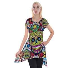 Sugar Skulls Short Sleeve Side Drop Tunic by ExtraAwesomeSauce