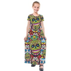 Sugar Skulls Kids  Short Sleeve Maxi Dress by ExtraAwesomeSauce