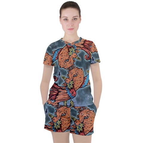 Chinese Phoenix Women s Tee And Shorts Set by ExtraAwesomeSauce