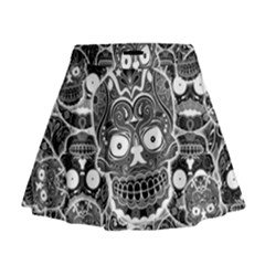 Sugar Skulls Bw Mini Flare Skirt by ExtraAwesomeSauce