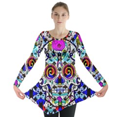 Sugar Skull Pattern 2 Long Sleeve Tunic  by ExtraAwesomeSauce