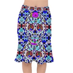 Sugar Skull Pattern 2 Short Mermaid Skirt by ExtraAwesomeSauce