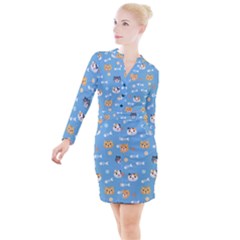 Cute Cat Pattern Button Long Sleeve Dress by ExtraAwesomeSauce