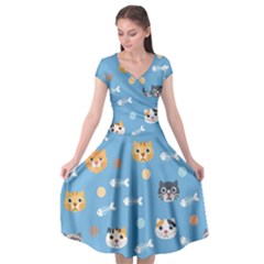 Cute Cat Pattern Cap Sleeve Wrap Front Dress by ExtraAwesomeSauce