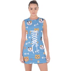 Cute Cat Pattern Lace Up Front Bodycon Dress by ExtraAwesomeSauce