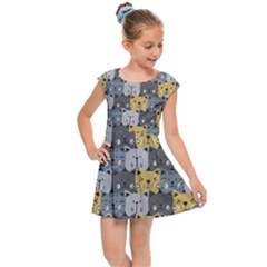 Cute Cat Pattern Kids  Cap Sleeve Dress by ExtraGoodSauce